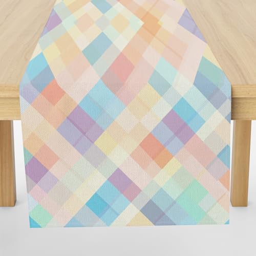 Meugesoi Regenbogen Plaid Tischläufer Abwaschbar Geometrie Kariert Gitter Tischdecke Esstisch Deko Runner 40x240 cm Für Küche Table Couchtisch Geburtstag Party Hochzeit Tischdeko von Meugesoi