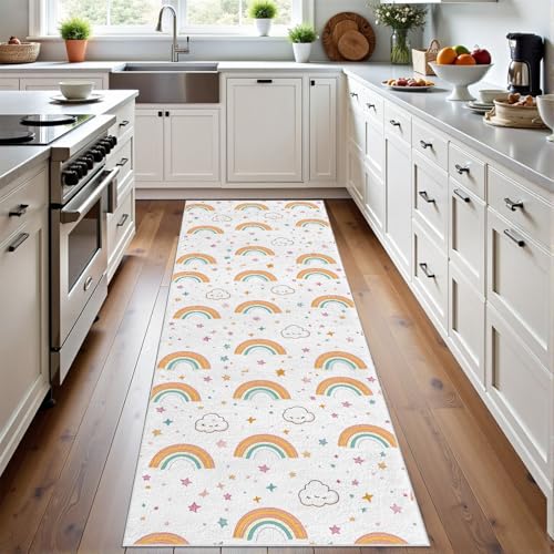 Meugesoi Regenbogen Stern Teppich Läufer rutschfest Waschbar 80x300 cm, Cartoon Wolken Flurteppich Küchenteppich Teppichläufer für Bettvorleger Wohnraum Flur Waschküche Meugesoi Regenbogen Stern Teppich Läufer rutschfest Waschbar 80x300 cm, Cartoon Wolken Flurteppich Küchenteppich Teppichläufer für Bettvorleger Wohnraum Flur Waschküche von Meugesoi