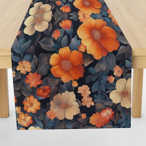 Meugesoi Retro Blumen Tischläufer 30x120 cm Vintage Pflanzen Tischdecke Abwaschbar Küche Esstisch Tisch Runner, Tischläufer für Esszimmer Party Urlaub Dekoration von Meugesoi