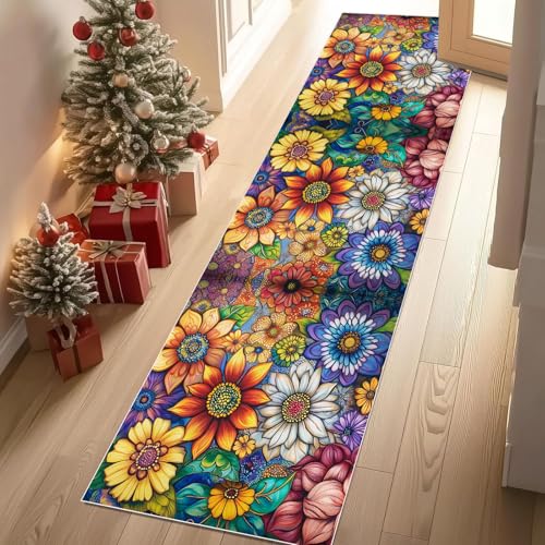 Meugesoi Retro Volksblumen Teppich Flur Läufer 60 X 240 cm Boho Blumenmuster Teppichläufer Küchenläufer Teppiche rutschfest Waschbar für Bettvorleger Flur Küche Waschküche Meugesoi Retro Volksblumen Teppich Flur Läufer 60 X 240 cm Boho Blumenmuster Teppichläufer Küchenläufer Teppiche rutschfest Waschbar für Bettvorleger Flur Küche Waschküche von Meugesoi