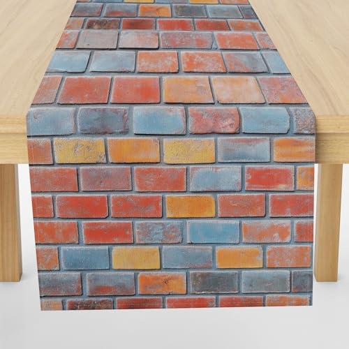 Meugesoi Retro Ziegelmauer Tischläufer 30x120 cm Vintage Geometrisch Tischdecke Abwaschbar Küche Esstisch Tisch Runner, Tischläufer für Esszimmer Party Urlaub Dekoration von Meugesoi