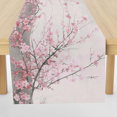 Meugesoi Romantisch Kirschblüten Tischläufer 30x120 cm Chinesischer Stil Tischdecke Abwaschbar Küche Esstisch Tisch Runner, Tischläufer für Esszimmer Party Urlaub Dekoration von Meugesoi