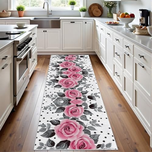 Meugesoi Romantisch Rose Blumen Teppichläufer rutschfest Waschbar 60x180 cm, Retro Tupfen Küchenteppich Flurteppich Teppich Läufer für Flur, Eingangsbereich, Küche, Wohnzimmer Meugesoi Romantisch Rose Blumen Teppichläufer rutschfest Waschbar 60x180 cm, Retro Tupfen Küchenteppich Flurteppich Teppich Läufer für Flur, Eingangsbereich, Küche, Wohnzimmer von Meugesoi