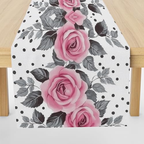 Meugesoi Romantisch Rose Blumen Tischläufer 30x140 cm Retro Tupfen Tischdecke Abwaschbar Küche Esstisch Tisch Runner, Tischläufer für Esszimmer Party Urlaub Dekoration Meugesoi Romantisch Rose Blumen Tischläufer 30x140 cm Retro Tupfen Tischdecke Abwaschbar Küche Esstisch Tisch Runner, Tischläufer für Esszimmer Party Urlaub Dekoration von Meugesoi