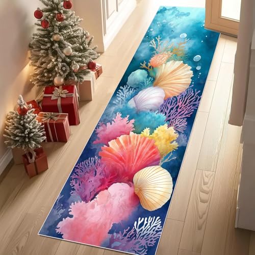 Meugesoi Rosa Koralle Muschel Teppich Läufer rutschfest Waschbar 80x300 cm, Fantasy Unterwasserwelt Flurteppich Küchenteppich Teppichläufer für Bettvorleger Wohnraum Flur Waschküche Meugesoi Rosa Koralle Muschel Teppich Läufer rutschfest Waschbar 80x300 cm, Fantasy Unterwasserwelt Flurteppich Küchenteppich Teppichläufer für Bettvorleger Wohnraum Flur Waschküche von Meugesoi