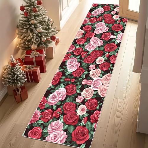 Meugesoi Rose Garten Teppich Läufer rutschfest Waschbar 80x300 cm, Romantisch Blumen Flurteppich Küchenteppich Teppichläufer für Bettvorleger Wohnraum Flur Waschküche Meugesoi Rose Garten Teppich Läufer rutschfest Waschbar 80x300 cm, Romantisch Blumen Flurteppich Küchenteppich Teppichläufer für Bettvorleger Wohnraum Flur Waschküche von Meugesoi