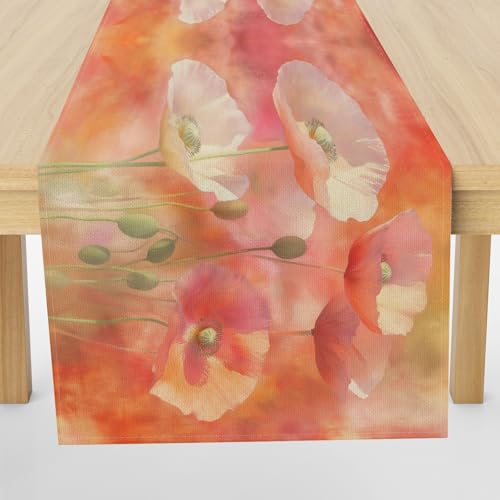 Meugesoi Rot Mohn Blumen Tischläufer 30x120 cm Aquarell Blumenmuster Tischdecke Abwaschbar Küche Esstisch Tisch Runner, Tischläufer für Esszimmer Party Urlaub Dekoration von Meugesoi