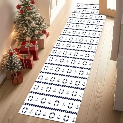 Meugesoi Ruder Rettungsring Teppich Läufer rutschfest Waschbar Nautischer Thema Flurteppich Küchenteppich 80x240 cm, Teppichläufer für Bettvorleger Wohnraum Flur Waschküche Meugesoi Ruder Rettungsring Teppich Läufer rutschfest Waschbar Nautischer Thema Flurteppich Küchenteppich 80x240 cm, Teppichläufer für Bettvorleger Wohnraum Flur Waschküche von Meugesoi