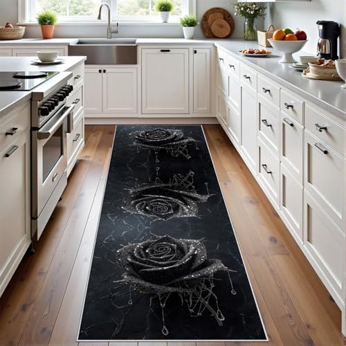 Meugesoi Schwarz Rose Teppichläufer rutschfest Waschbar 60x210 cm, Gotisch Blumen Spinnennetz Küchenteppich Flurteppich Teppich Läufer für Flur, Eingangsbereich, Küche, Wohnzimmer Meugesoi Schwarz Rose Teppichläufer rutschfest Waschbar 60x210 cm, Gotisch Blumen Spinnennetz Küchenteppich Flurteppich Teppich Läufer für Flur, Eingangsbereich, Küche, Wohnzimmer von Meugesoi