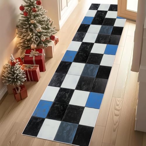 Meugesoi Schwarz Weiß Blau Schachbrett Teppich Flur Läufer Geometrie Kariert Teppichläufer Küchenläufer Carpet rutschfest Waschbar für Bettvorleger Flur Küche Waschküche 80 X 180 cm Meugesoi Schwarz Weiß Blau Schachbrett Teppich Flur Läufer Geometrie Kariert Teppichläufer Küchenläufer Carpet rutschfest Waschbar für Bettvorleger Flur Küche Waschküche 80 X 180 cm von Meugesoi