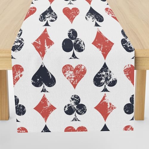 Meugesoi Spielkarten Tischläufer Abwaschbar Rot Schwarz Herzen Tischdecke Esstisch Deko Runner 40x240 cm Für Küche Table Couchtisch Geburtstag Party Hochzeit Tischdeko von Meugesoi