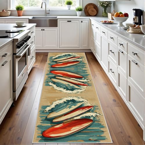 Meugesoi Surf Beach Surfboard Teppich Läufer 60x150 cm Meereswellen Surfen Teppiche rutschfest Waschbar Bettumrandung Schlafzimmer, Teppichläufer für Küche, Flur, Eingangsbereich Meugesoi Surf Beach Surfboard Teppich Läufer 60x150 cm Meereswellen Surfen Teppiche rutschfest Waschbar Bettumrandung Schlafzimmer, Teppichläufer für Küche, Flur, Eingangsbereich von Meugesoi