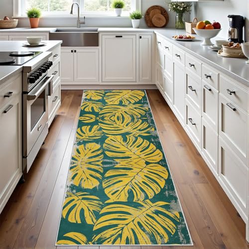 Meugesoi Tropische Pflanzen Teppich Läufer rutschfest Waschbar 80x300 cm, Monstera Blätter Flurteppich Küchenteppich Teppichläufer für Bettvorleger Wohnraum Flur Waschküche Meugesoi Tropische Pflanzen Teppich Läufer rutschfest Waschbar 80x300 cm, Monstera Blätter Flurteppich Küchenteppich Teppichläufer für Bettvorleger Wohnraum Flur Waschküche von Meugesoi