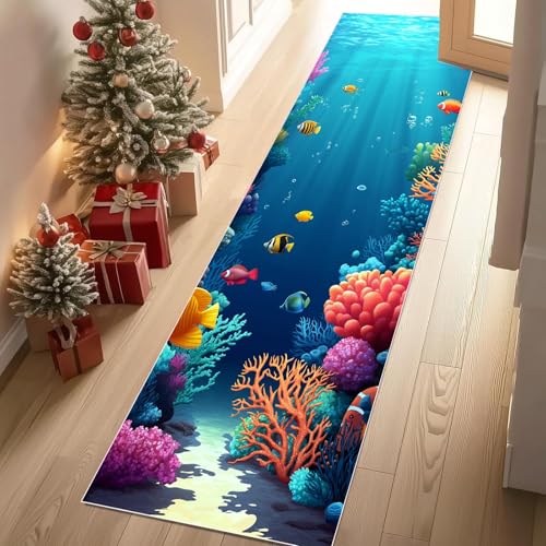 Meugesoi Unterwasserwelt Teppichläufer rutschfest Waschbar 60x180 cm, Meer Koralle Fisch Küchenteppich Flurteppich Teppich Läufer für Flur, Eingangsbereich, Küche, Wohnzimmer Meugesoi Unterwasserwelt Teppichläufer rutschfest Waschbar 60x180 cm, Meer Koralle Fisch Küchenteppich Flurteppich Teppich Läufer für Flur, Eingangsbereich, Küche, Wohnzimmer von Meugesoi