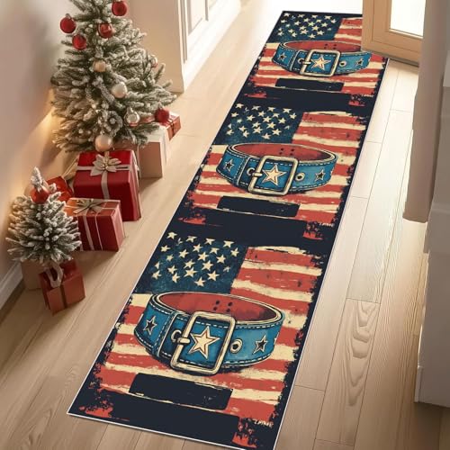 Meugesoi Vintage Amerikanische Flagge Teppich Läufer rutschfest Waschbar 80x300 cm, Western Cowboy Flurteppich Küchenteppich Teppichläufer für Bettvorleger Wohnraum Flur Waschküche Meugesoi Vintage Amerikanische Flagge Teppich Läufer rutschfest Waschbar 80x300 cm, Western Cowboy Flurteppich Küchenteppich Teppichläufer für Bettvorleger Wohnraum Flur Waschküche von Meugesoi