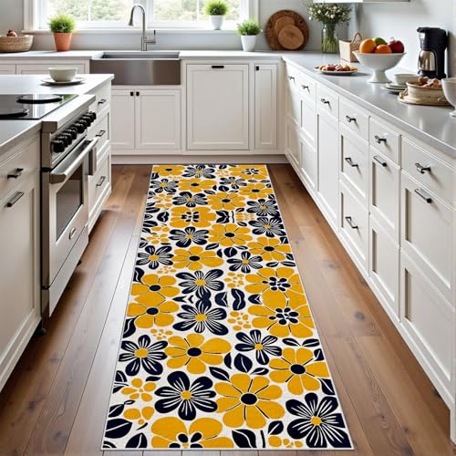 Meugesoi Vintage Blumen Teppichläufer rutschfest Waschbar 60x180 cm, Pop-Art Blumenmuster Küchenteppich Flurteppich Teppich Läufer für Flur, Eingangsbereich, Küche, Wohnzimmer Meugesoi Vintage Blumen Teppichläufer rutschfest Waschbar 60x180 cm, Pop-Art Blumenmuster Küchenteppich Flurteppich Teppich Läufer für Flur, Eingangsbereich, Küche, Wohnzimmer von Meugesoi