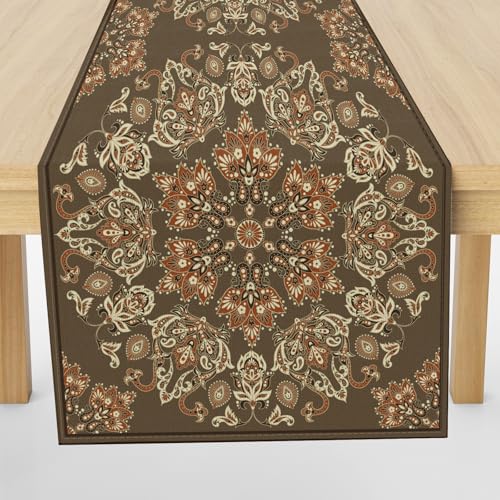 Meugesoi Vintage Ethnischer Tischläufer Leinen Bohemian Mandala Blumen Läufer Tisch Abwaschbar WaschbareRunner 30x180 cm für Küche Table Esstisch Couchtisch Party Tischdecke Dekoration von Meugesoi