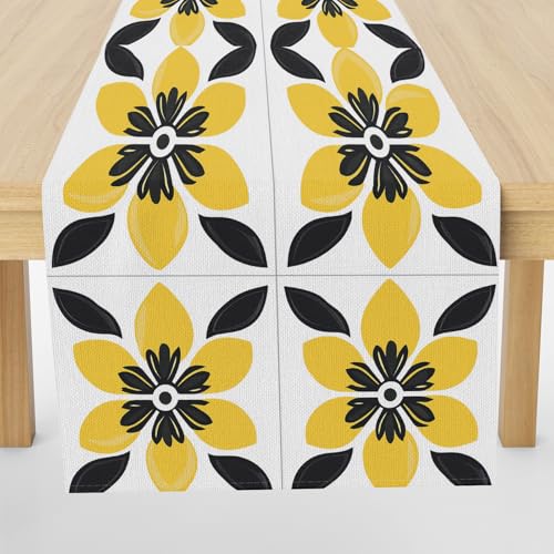 Meugesoi Vintage Geometrisch Blumen Tischläufer Abwaschbar Blumenmuster Tischdecke Esstisch Deko Runner 40x300 cm Für Küche Table Couchtisch Geburtstag Party Hochzeit Tischdeko von Meugesoi