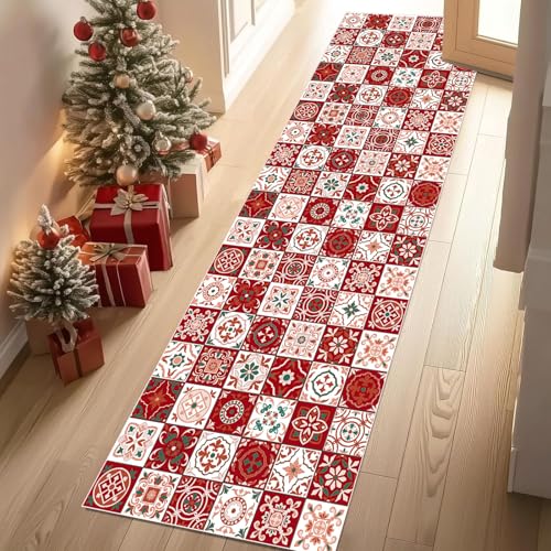 Meugesoi Vintage Rot Weißer Fliesen Teppich Flur Läufer Geometrie Blumenmuster Teppichläufer Küchenläufer Teppiche rutschfest Waschbar für Bettvorleger Flur Küche Waschküche 80 X 180 cm Meugesoi Vintage Rot Weißer Fliesen Teppich Flur Läufer Geometrie Blumenmuster Teppichläufer Küchenläufer Teppiche rutschfest Waschbar für Bettvorleger Flur Küche Waschküche 80 X 180 cm von Meugesoi