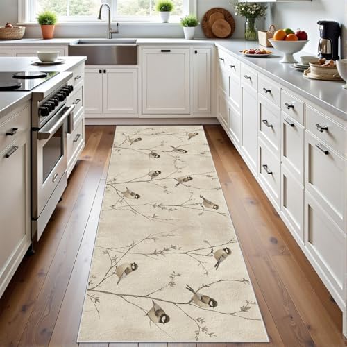 Meugesoi Vogel Zweige Teppich Läufer rutschfest Waschbar Natur Minimalistisch Flurteppich Küchenteppich 80x240 cm, Teppichläufer für Bettvorleger Wohnraum Flur Waschküche Meugesoi Vogel Zweige Teppich Läufer rutschfest Waschbar Natur Minimalistisch Flurteppich Küchenteppich 80x240 cm, Teppichläufer für Bettvorleger Wohnraum Flur Waschküche von Meugesoi