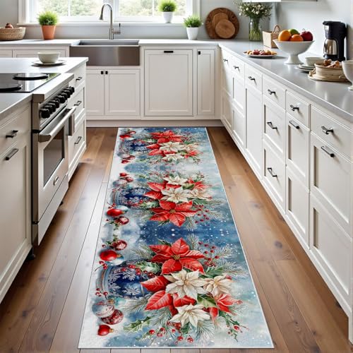 Meugesoi Weihnachtsstern Teppich Läufer rutschfest Waschbar 80x300 cm, Weihnachten Blumen Flurteppich Küchenteppich Teppichläufer für Bettvorleger Wohnraum Flur Waschküche Meugesoi Weihnachtsstern Teppich Läufer rutschfest Waschbar 80x300 cm, Weihnachten Blumen Flurteppich Küchenteppich Teppichläufer für Bettvorleger Wohnraum Flur Waschküche von Meugesoi