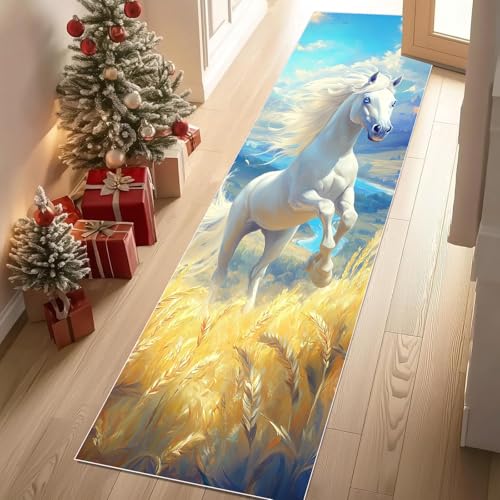 Meugesoi Weiß Pferd Tierdruck Teppich Läufer 60x120 cm Herbst Weizenfeld Carpet rutschfest Waschbar Bettumrandung Schlafzimmer, Teppichläufer für Küche, Flur, Eingangsbereich Meugesoi Weiß Pferd Tierdruck Teppich Läufer 60x120 cm Herbst Weizenfeld Carpet rutschfest Waschbar Bettumrandung Schlafzimmer, Teppichläufer für Küche, Flur, Eingangsbereich von Meugesoi
