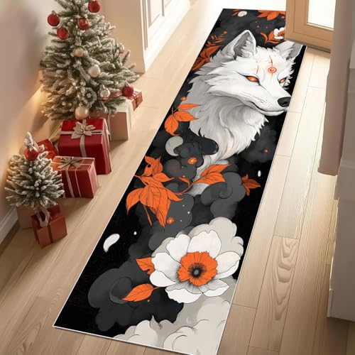 Meugesoi Weiß Wolf Blumen Blätter Teppich Flur Läufer 60 X 240 cm Fantasy Tiere Teppichläufer Küchenläufer Teppiche rutschfest Waschbar für Bettvorleger Flur Küche Waschküche Meugesoi Weiß Wolf Blumen Blätter Teppich Flur Läufer 60 X 240 cm Fantasy Tiere Teppichläufer Küchenläufer Teppiche rutschfest Waschbar für Bettvorleger Flur Küche Waschküche von Meugesoi