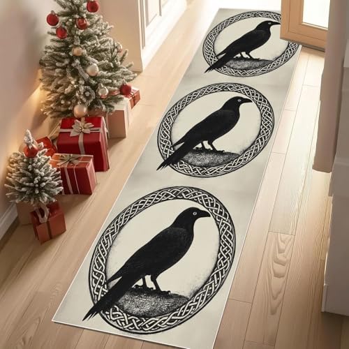 Meugesoi Wikinger Rabe Teppich Läufer rutschfest Waschbar 80x300 cm, Keltischer Knoten Flurteppich Küchenteppich Teppichläufer für Bettvorleger Wohnraum Flur Waschküche Meugesoi Wikinger Rabe Teppich Läufer rutschfest Waschbar 80x300 cm, Keltischer Knoten Flurteppich Küchenteppich Teppichläufer für Bettvorleger Wohnraum Flur Waschküche von Meugesoi