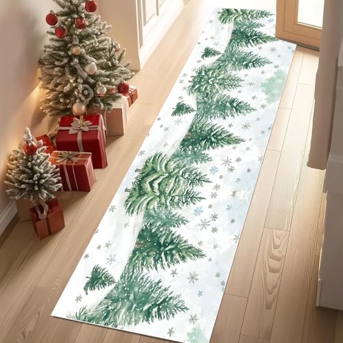 Meugesoi Winter Weihnachten Teppich Läufer rutschfest Waschbar 80x300 cm, Kiefer Schneeflocke Flurteppich Küchenteppich Teppichläufer für Bettvorleger Wohnraum Flur Waschküche Meugesoi Winter Weihnachten Teppich Läufer rutschfest Waschbar 80x300 cm, Kiefer Schneeflocke Flurteppich Küchenteppich Teppichläufer für Bettvorleger Wohnraum Flur Waschküche von Meugesoi