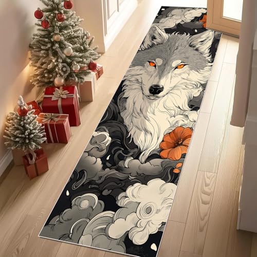 Meugesoi Wolf Tierdruck Teppich Läufer rutschfest Waschbar 80x300 cm, Japanische Stil Flurteppich Küchenteppich Teppichläufer für Bettvorleger Wohnraum Flur Waschküche Meugesoi Wolf Tierdruck Teppich Läufer rutschfest Waschbar 80x300 cm, Japanische Stil Flurteppich Küchenteppich Teppichläufer für Bettvorleger Wohnraum Flur Waschküche von Meugesoi