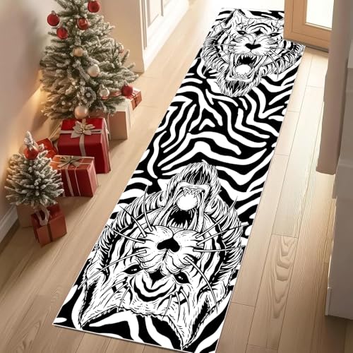 Meugesoi Zebramuster Schwarz Weiß Streifen Teppich Läufer 60x150 cm Tiger Wildlife Teppiche rutschfest Waschbar Bettumrandung Schlafzimmer, Teppichläufer für Küche, Flur, Eingangsbereich Meugesoi Zebramuster Schwarz Weiß Streifen Teppich Läufer 60x150 cm Tiger Wildlife Teppiche rutschfest Waschbar Bettumrandung Schlafzimmer, Teppichläufer für Küche, Flur, Eingangsbereich von Meugesoi