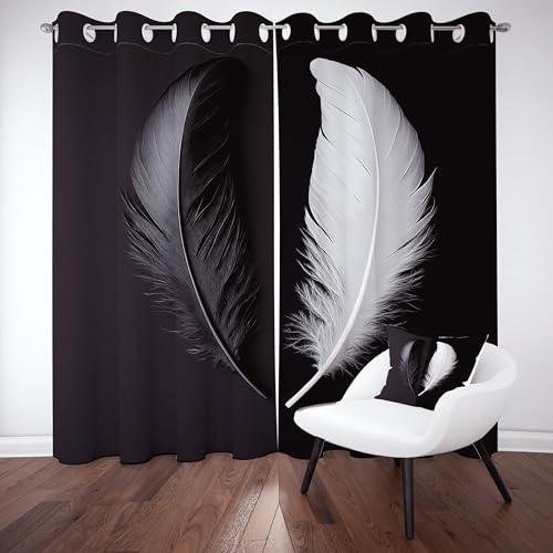MeugesoiMinimalistisch Federn Vorhänge Blickdicht Moderne Kunst Vorhang Verdunklungsvorhänge mit Ösen 2er Set H 213 x B 132 cm, Schlafzimmer Sonnenschutz Schallschutz Thermogardine von Meugesoi