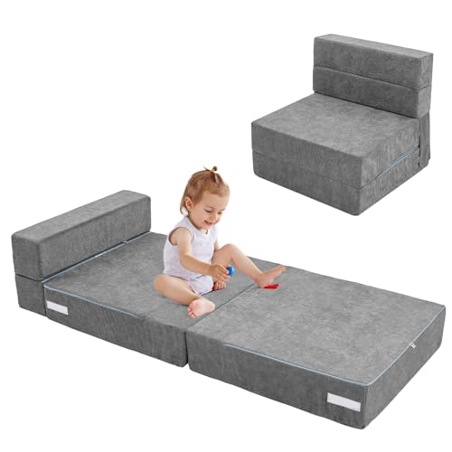 Meulbaty 15CM Extra Dicke Cord Spielsofa Kindersofa,Dreifach Klappbare Matratze,Futon,Leseecke Kinderzimmer,Klappbare Bodenbetten für Kinder（Grau） von Meulbaty
