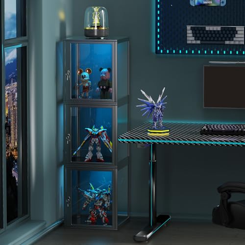 3er-Pack Meulbaty Vitrine mit LED, 45x40x40cm Sammlervitrine für Sammlerstücke Spielzeug Figuren, Ausstellungsbox Acrylbox, Transparent Acryl von Meulbaty
