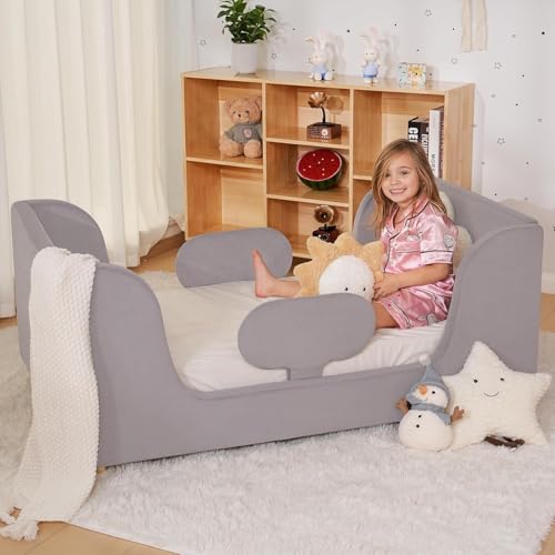 Kleinkinderbett, komplett weich gepolsterter Kleinkinder-Bodenbettrahmen, Kinderbetten mit extra breiter Sicherheit, Kleinkinderbetten für Mädchen und Jungen – Standard-Kinderbettgröße (Matratze nicht Kleinkinderbett, komplett weich gepolsterter Kleinkinder-Bodenbettrahmen, Kinderbetten mit extra breiter Sicherheit, Kleinkinderbetten für Mädchen und Jungen – Standard-Kinderbettgröße (Matratze nicht von Meulbaty