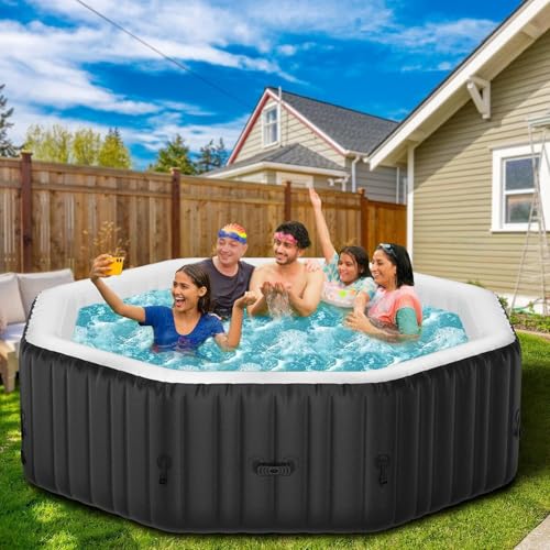 Meulbaty Aufblasbarer Heiße Badewanne, Runder Tragbarer Bathtub für 6 Personen von Meulbaty