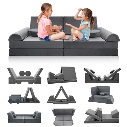 Meulbaty Spielsofa für Kinder,Kindersofa aus 10 Schaumstoff Bausteine, Flexibel Kombinierbare Kinder Couch Modulares Spielsofa zum Spielen, Kreativsein, Schlafen von Meulbaty