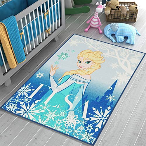 Mevsim Store Disney Lizensiertes Produkt - Prinzessin ELSA Gefrorenes Spielteppich 133x95 cm - Blau - Teppich - Spielmatte für Kinderzimmer Home Kinderteppich - Dekoratives, Spezielles Design von Mevsim Store