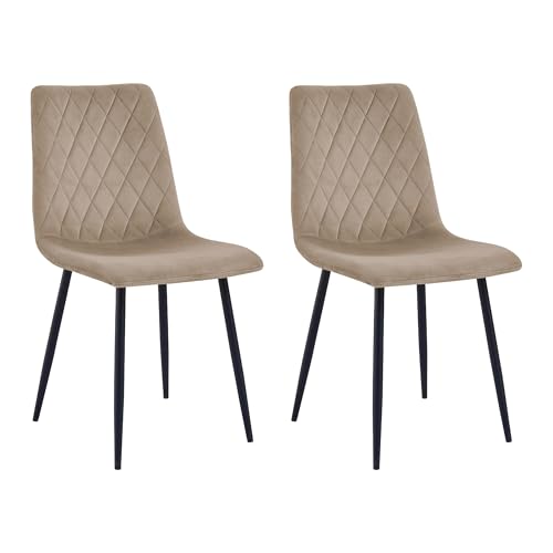 Esszimmerstühle 2er Set Beige - Samt - Metallbein - Wohnzimmersessel - Samt Sessel Stuhl - Edelstahl Küchenstuhl Schwarze Metallbeine - Polyester Stuhl von Mevsim Store