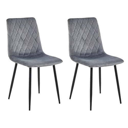 Esszimmerstühle 2er Set Grau - Samt - Metallbein - Wohnzimmersessel - Samt Sessel Stuhl - Edelstahl Küchenstuhl Schwarze Metallbeine - Polyester Stuhl von Mevsim Store