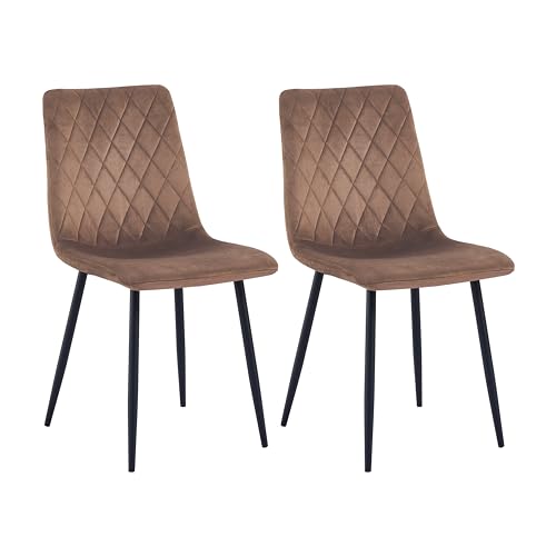 Esszimmerstühle 2er Set Braun - Samt - Metallbein - Wohnzimmersessel - Samt Sessel Stuhl - Edelstahl Küchenstuhl Schwarze Metallbeine - Polyester Stuhl von Mevsim Store