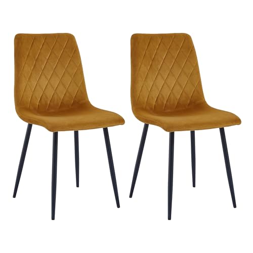 Esszimmerstühle 2er Set Ockergelb - Samt - Metallbein - Wohnzimmersessel - Samt Sessel Stuhl - Edelstahl Küchenstuhl Schwarze Metallbeine - Polyester Stuhl von Mevsim Store