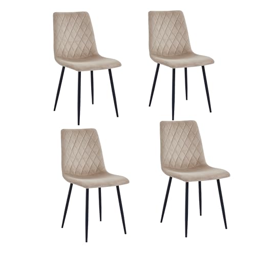 Esszimmerstuhl 4er Set Beige - Samt - Metallbeine - Loungesessel - Samt Sessel - Edelstahl Küchenstuhl Schwarz Metallbeine - Einfache Montage von Mevsim Store