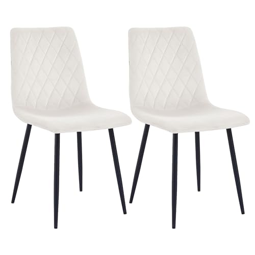 Esszimmerstühle 2er Set Creme - Samt - Metallbein - Wohnzimmersessel - Samt Sessel Stuhl - Edelstahl Küchenstuhl Schwarze Metallbeine - Polyester Stuhl von Mevsim Store