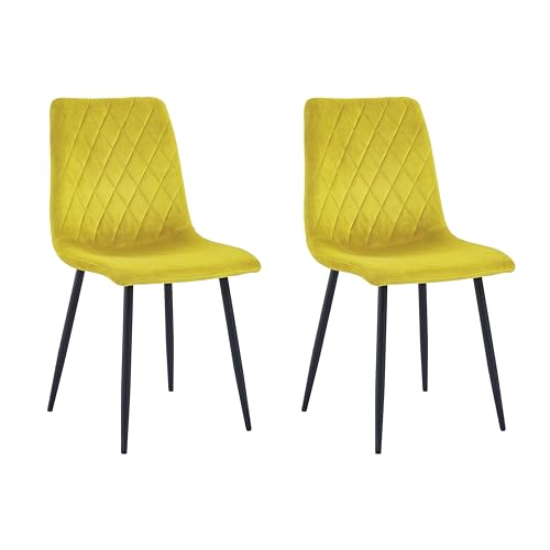 Esszimmerstühle 2er Set Hellgelb - Samt - Metallbein - Wohnzimmersessel - Samt Sessel Stuhl - Edelstahl Küchenstuhl Schwarze Metallbeine - Polyester Stuhl von Mevsim Store