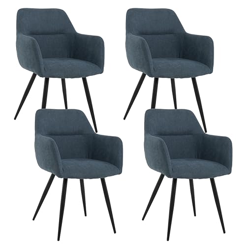 Mevsim Store Esszimmerstühle 4er Set Blau – Leinenstoff-Polsterstühle mit Armlehne & Metallbeinen – Für Küche & Wohnzimmer – Lieferung in 2 Paketen von Mevsim Store