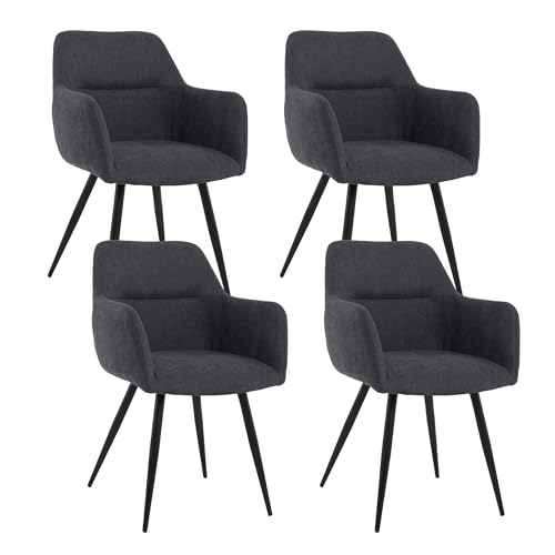Mevsim Store Esszimmerstühle 4er Set Schwarz – Polsterstühle mit Armlehne aus Leinenstoff – Bequeme Küchenstühle mit Metallbeinen für Wohnzimmer & Essbereich von Mevsim Store