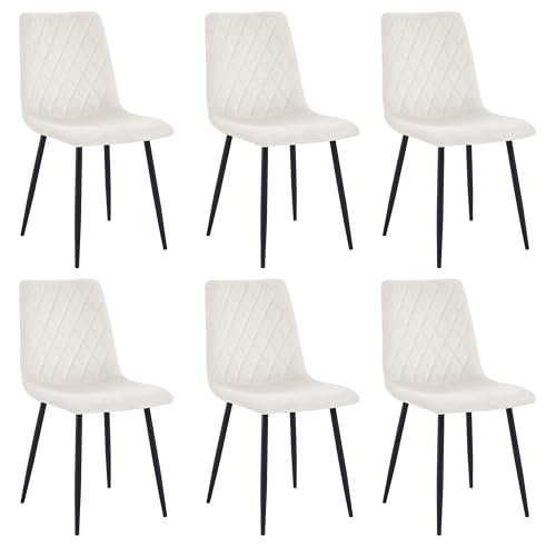 Esszimmerstühle 6er Set Creme – Samt Gepolstert mit Rautensteppung – Metallbeine Schwarz – Moderner Polsterstuhl für Küche & Wohnzimmer von Mevsim Store