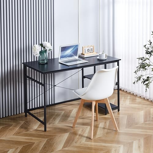 Mevsim Store Computertisch - 120x60x75 cm Schwarzes Holz & Metall PC-Schreibtisch, Büroarbeitsplatz mit 2 Regalen, verstellbaren Füßen und einfacher Montage für Home Office & Wohnzimmer von Mevsim Store