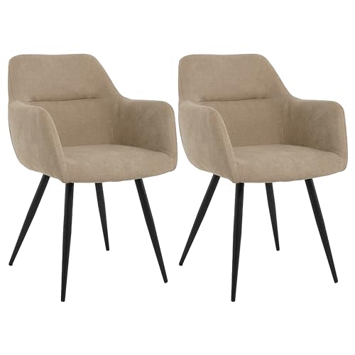Mevsim Store Esszimmerstühle 2er Set Beige – Polsterstühle mit Armlehne aus Leinenstoff – Bequeme Küchenstühle mit Metallbeinen für Wohnzimmer & Essbereich von Mevsim Store